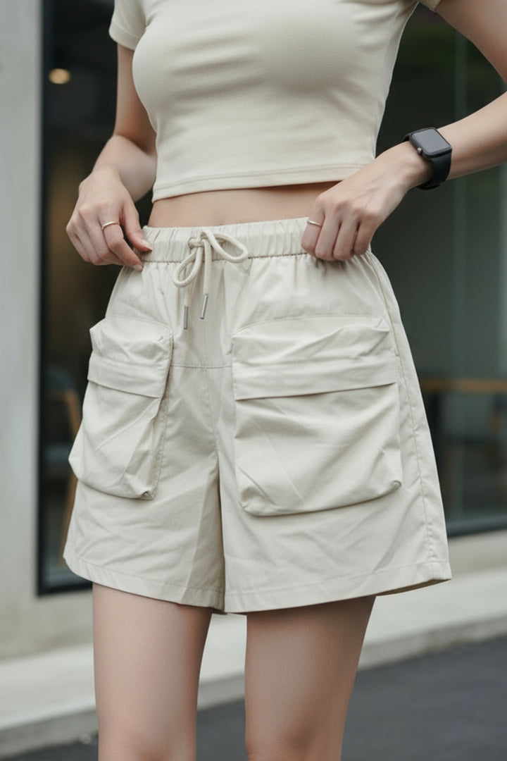 Cream Shorts With Patch Pockets