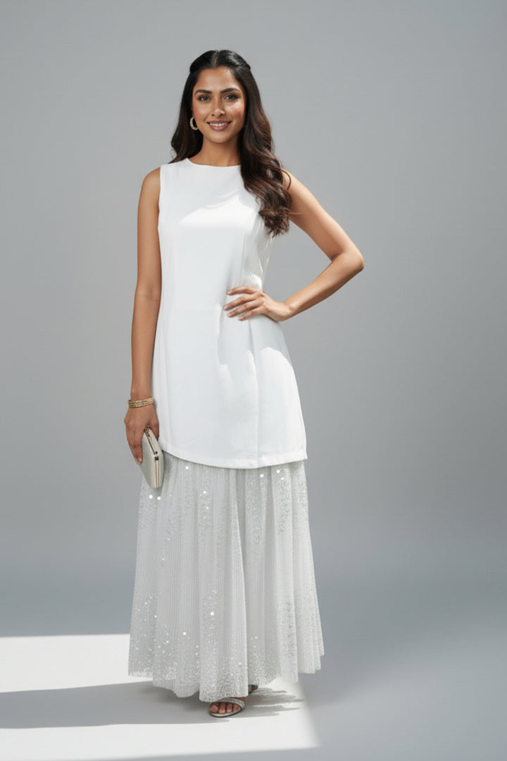 White Lace & Sequin Midi Dress