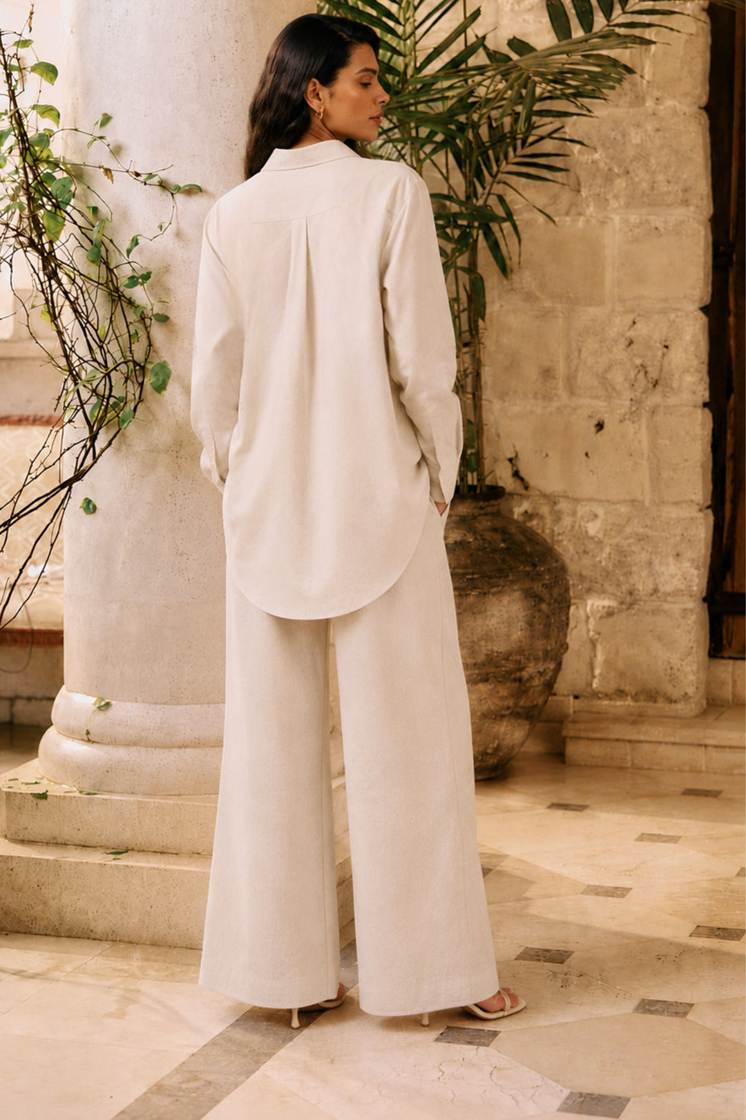 Pale Oak Embroidered Linen Co-ord set