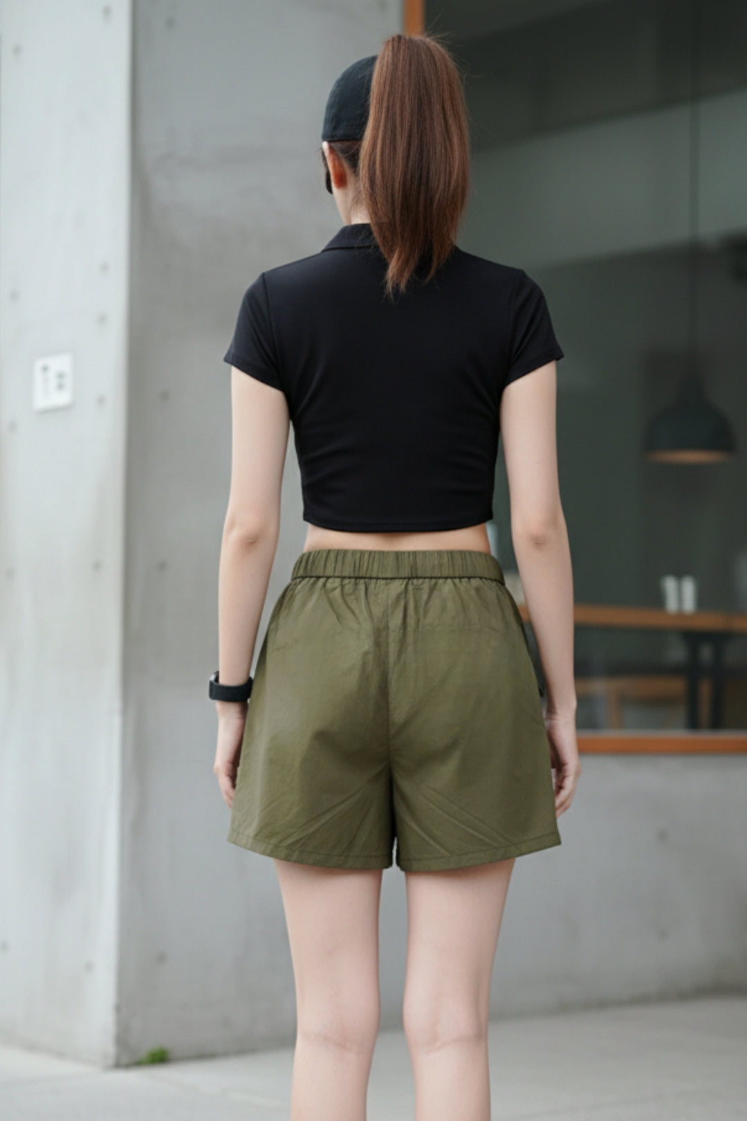 Army Green Shorts With Patch Pockets