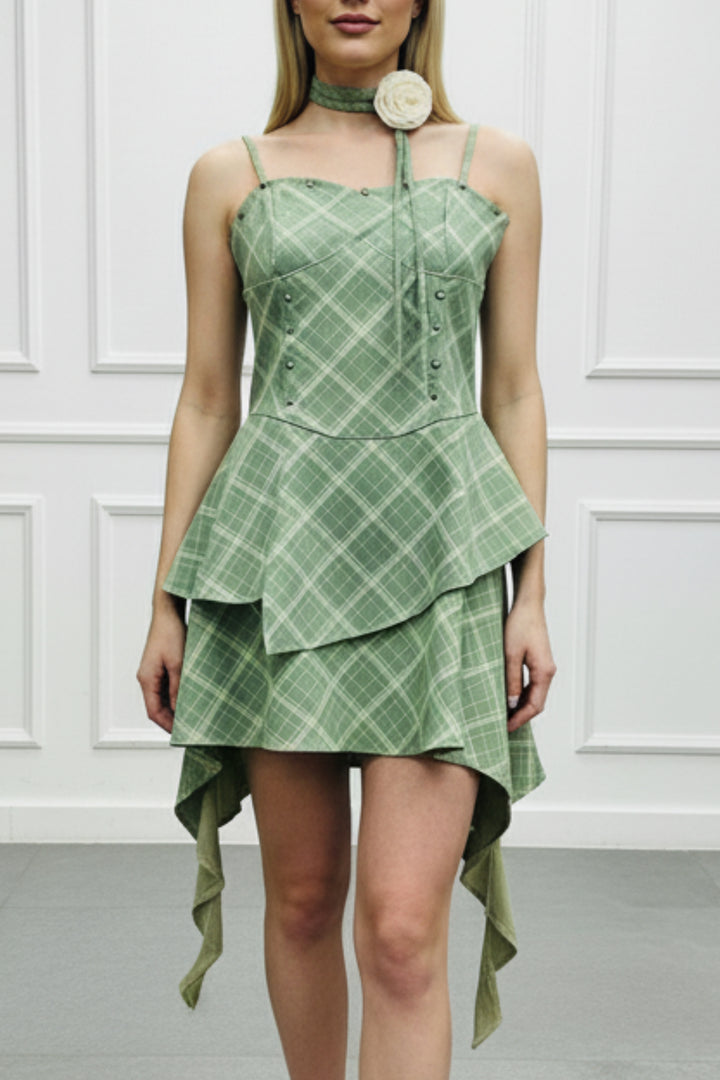 Lake Green Plaid Ruffle Dress