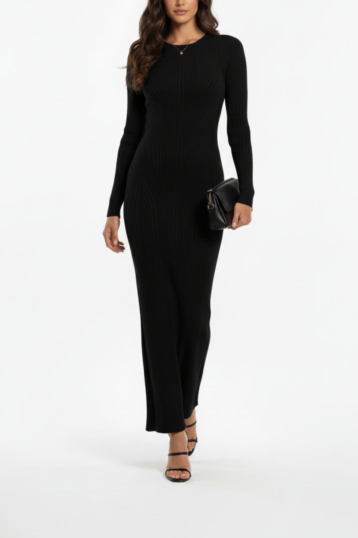 Black Knit Full Sleeve Maxi Dress