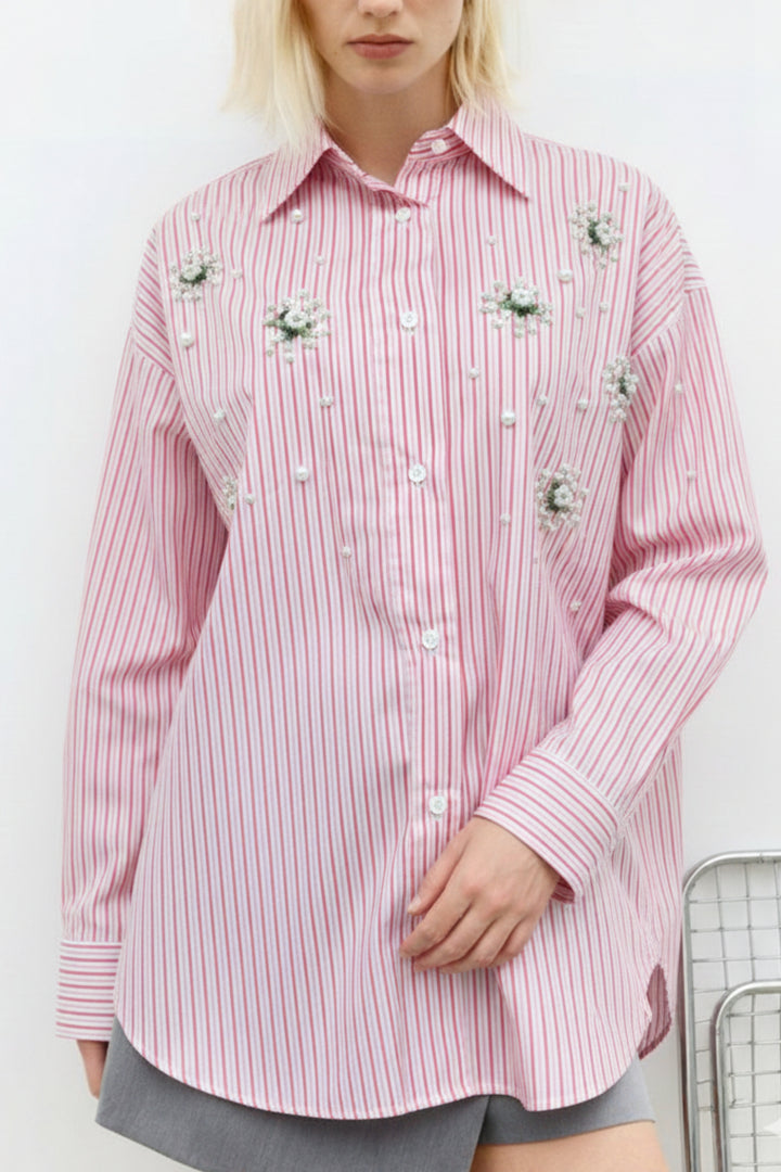 Pink Pearl Bloom Striped Shirt