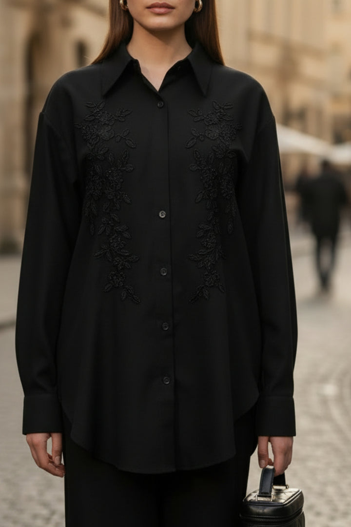 Black Oak Embroidered Linen Co-ord set