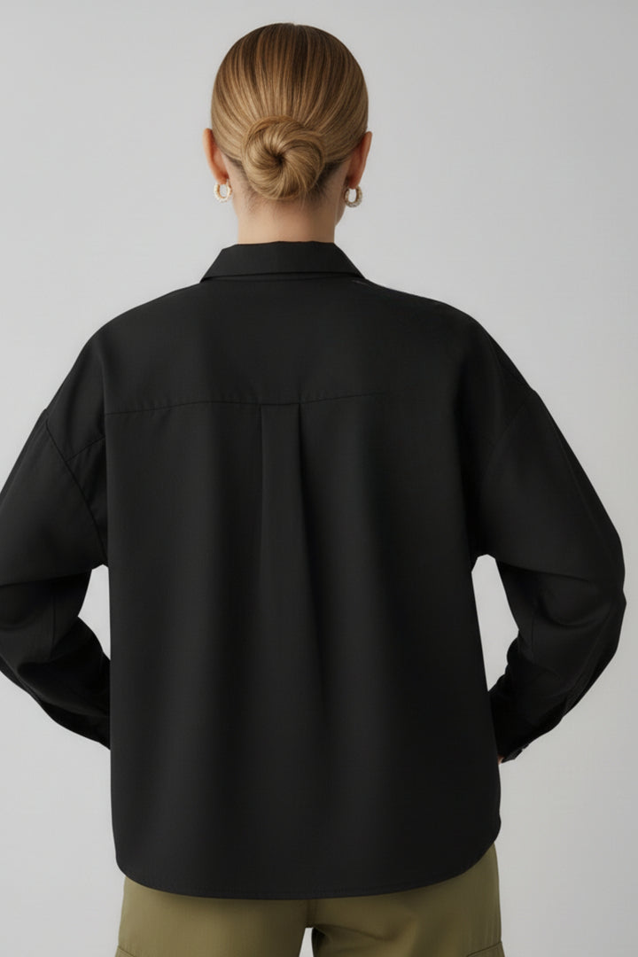 Black Cotton Shirt With Bamboo Embroidery