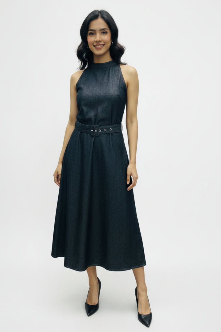 Graphite Denim Belted Dress