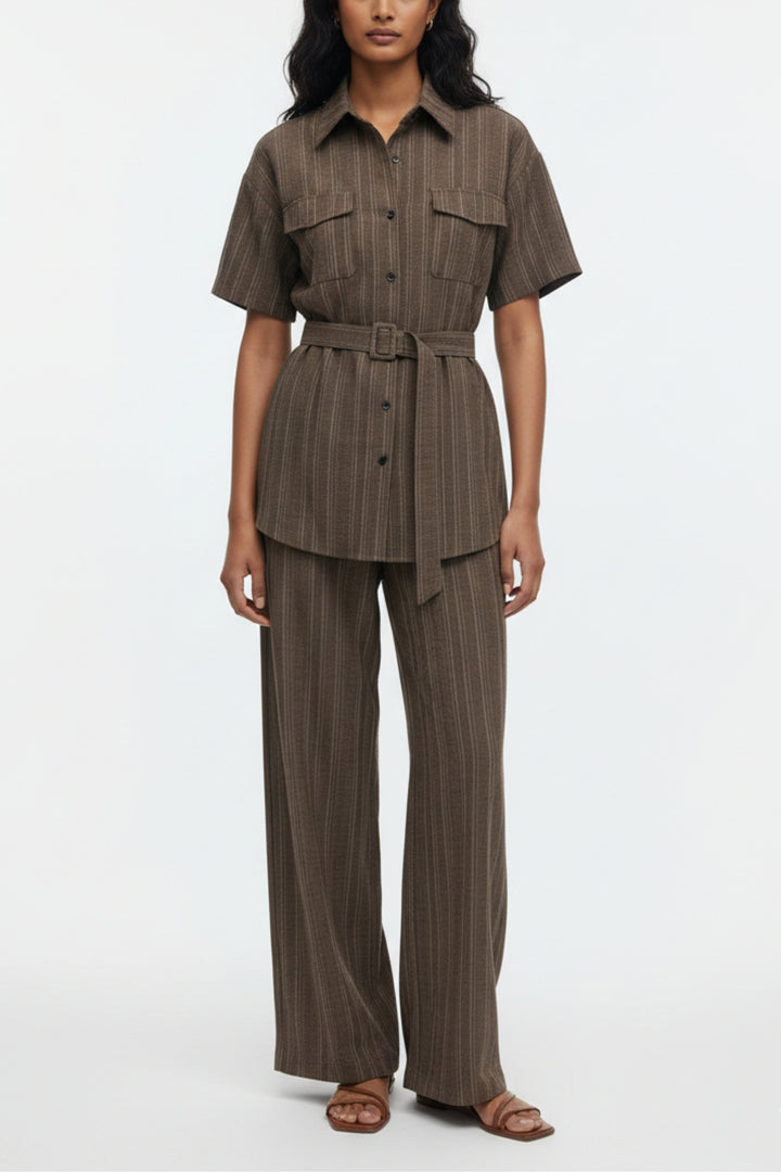 Brown Stripe Utility Belted Co-ord Set