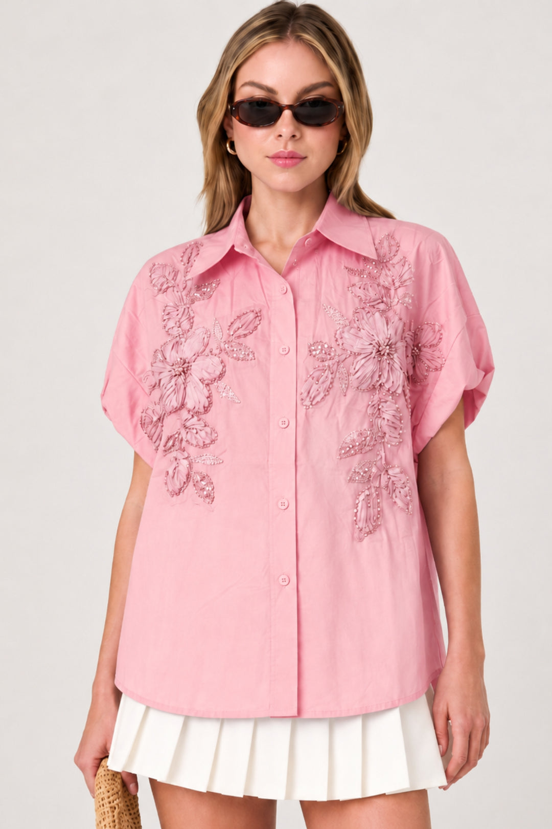 Pink Floral Oversized Shirt