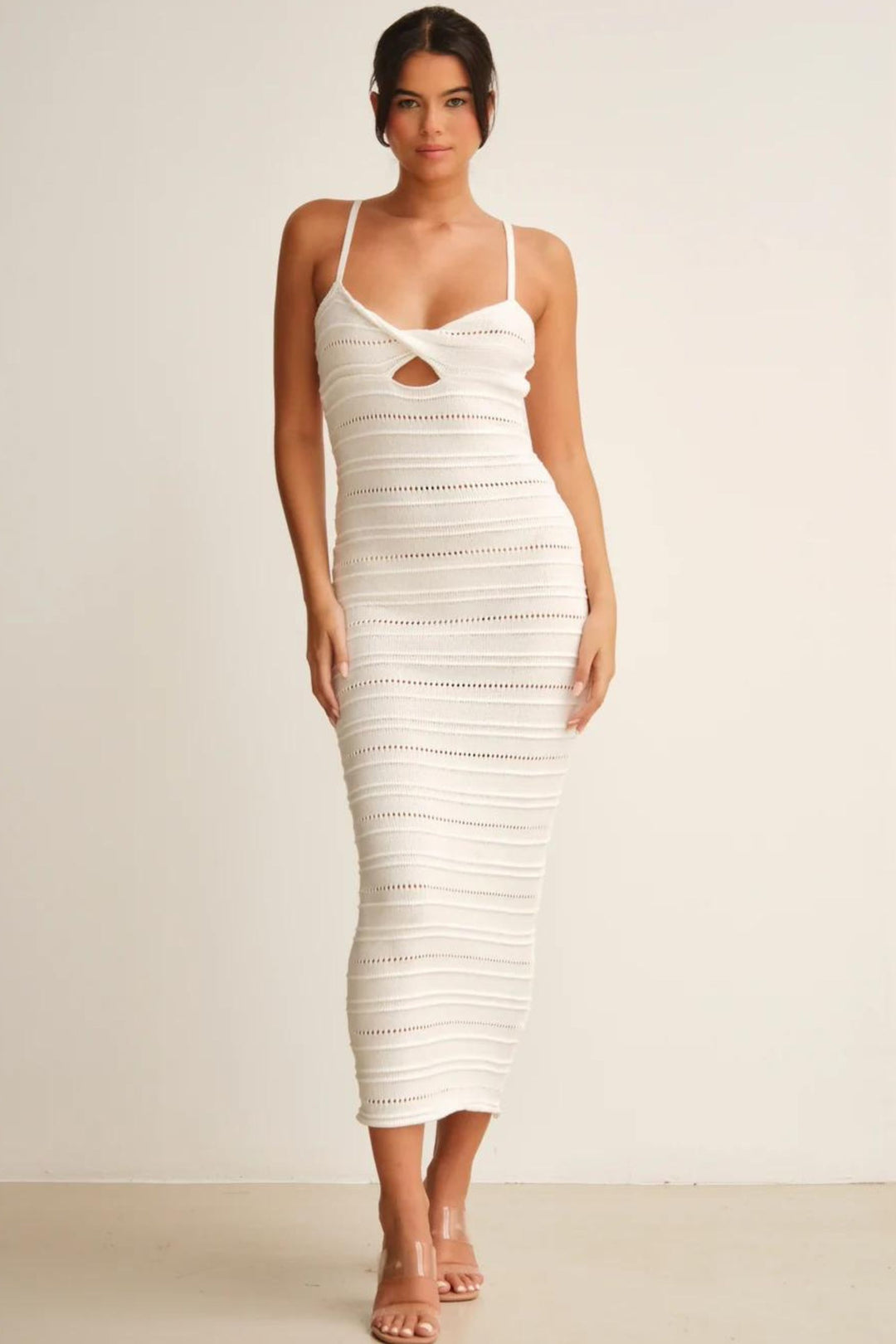 White knitted long dresses for women