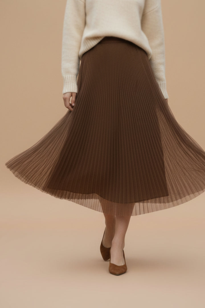 Espresso Mesh Pleated Skirt