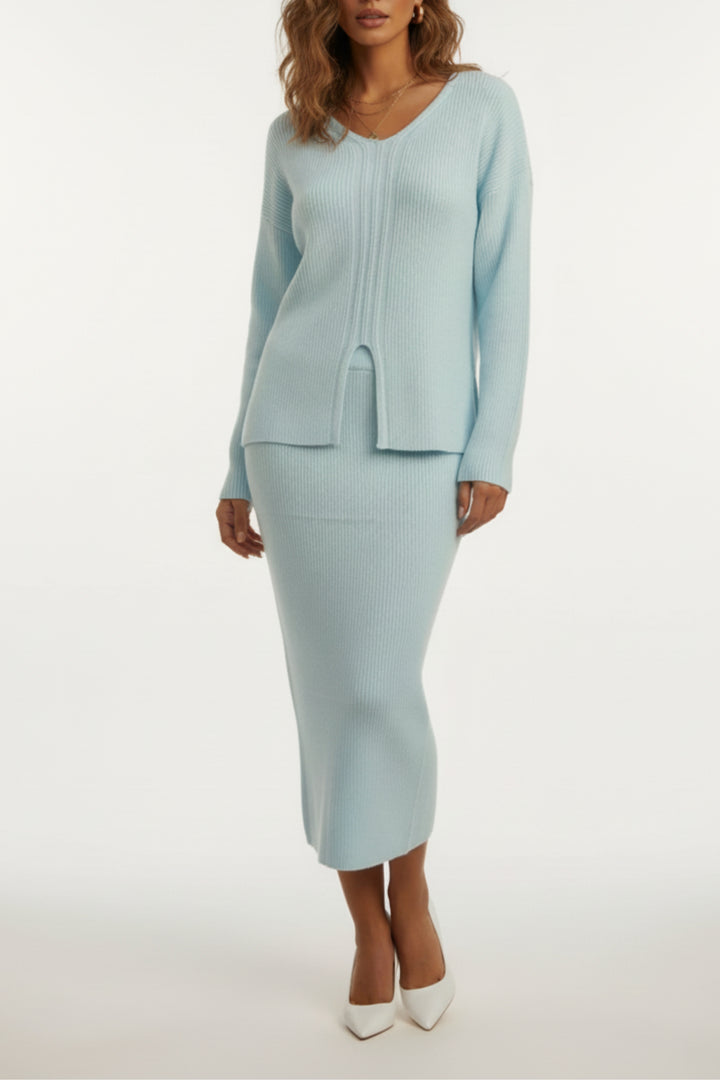 Sky Mist Knitted Skirt Co-ord Set