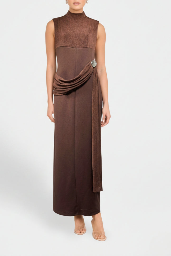 Cocoa Asymmetric Drape Maxi Dress