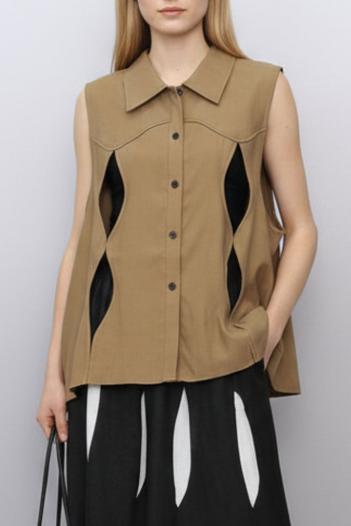Peanut Brown Cutout Top