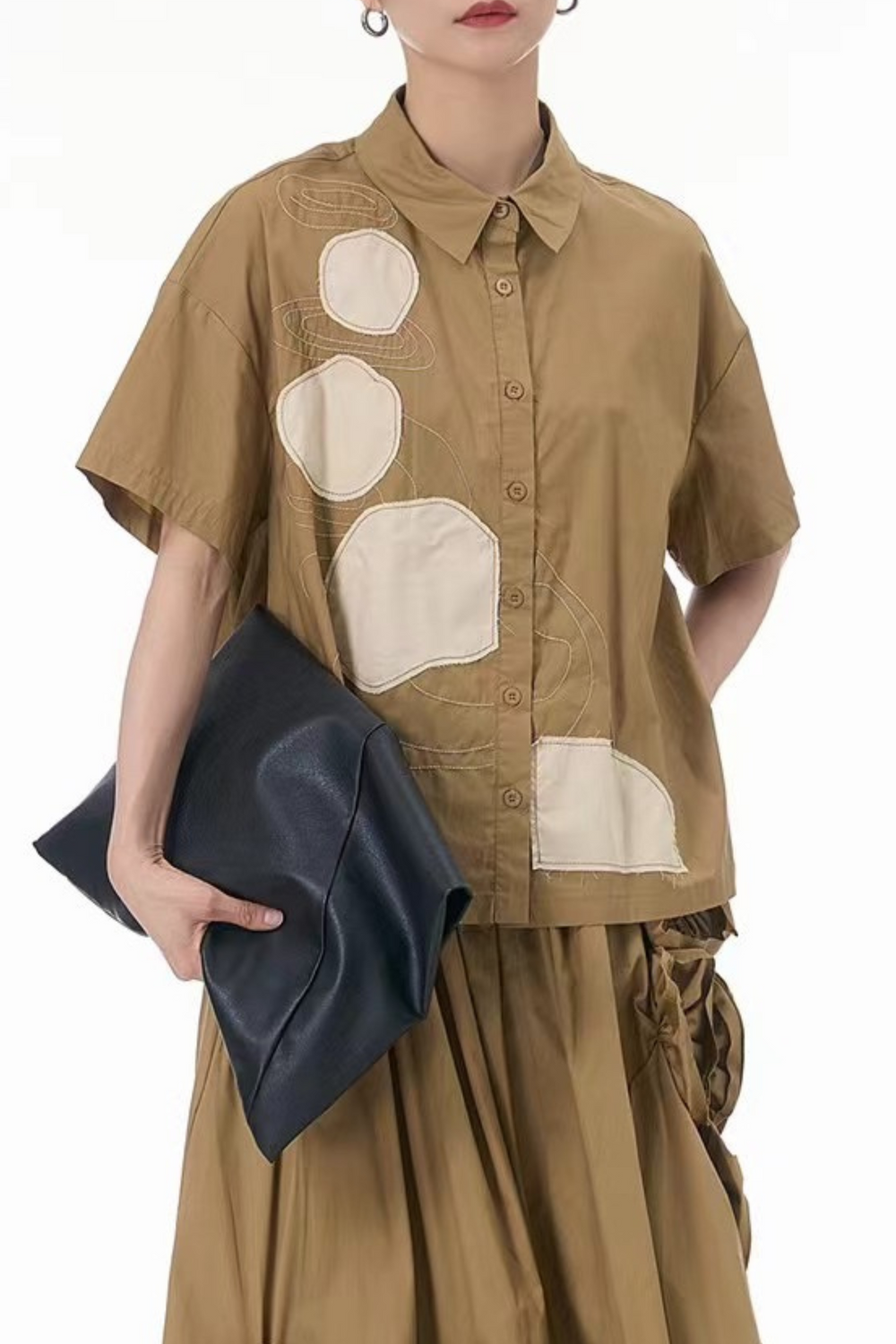 Khaki cotton blend oversized shirt