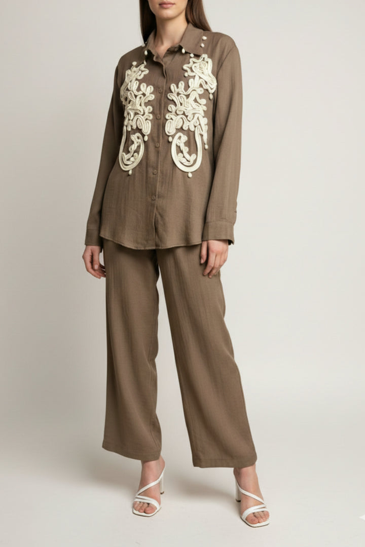 Earthy 3D Cord Embroidery Co-ord set