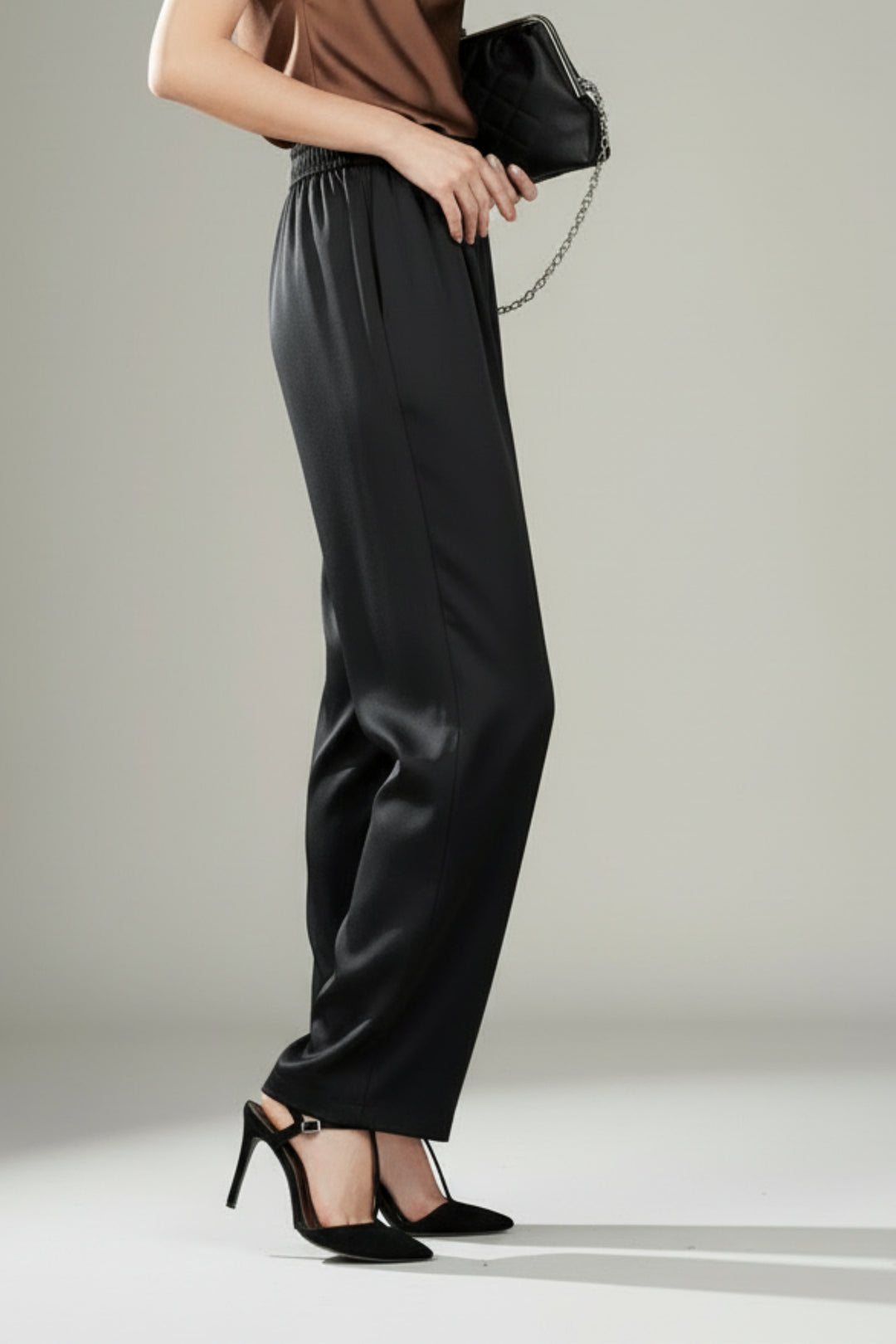 Drift Black Wide Leg Satin Pants