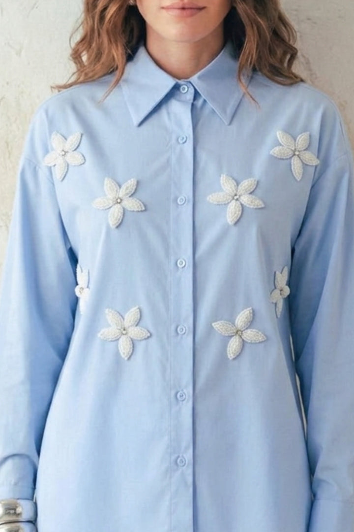 Spring Sky Floral Bead Shirt