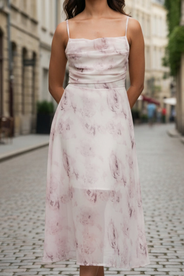 Blush Pink Floral Strappy Midi Dress