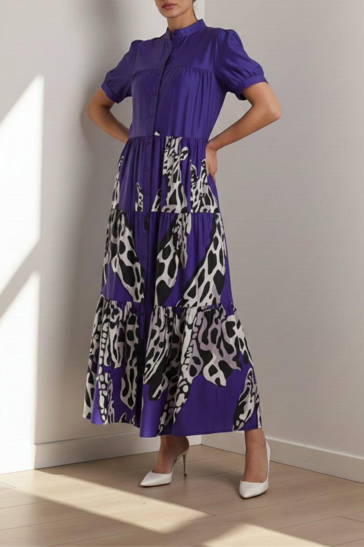 Purple Printed Tiered Dress