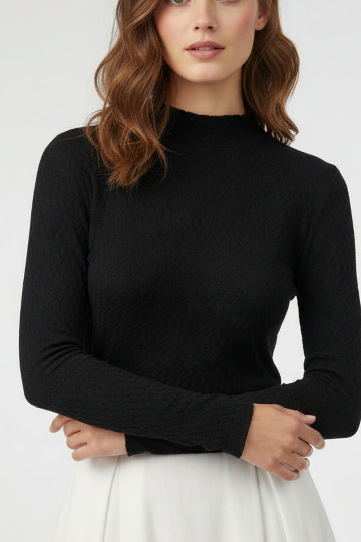 Noir Textured High Neck Knit Top