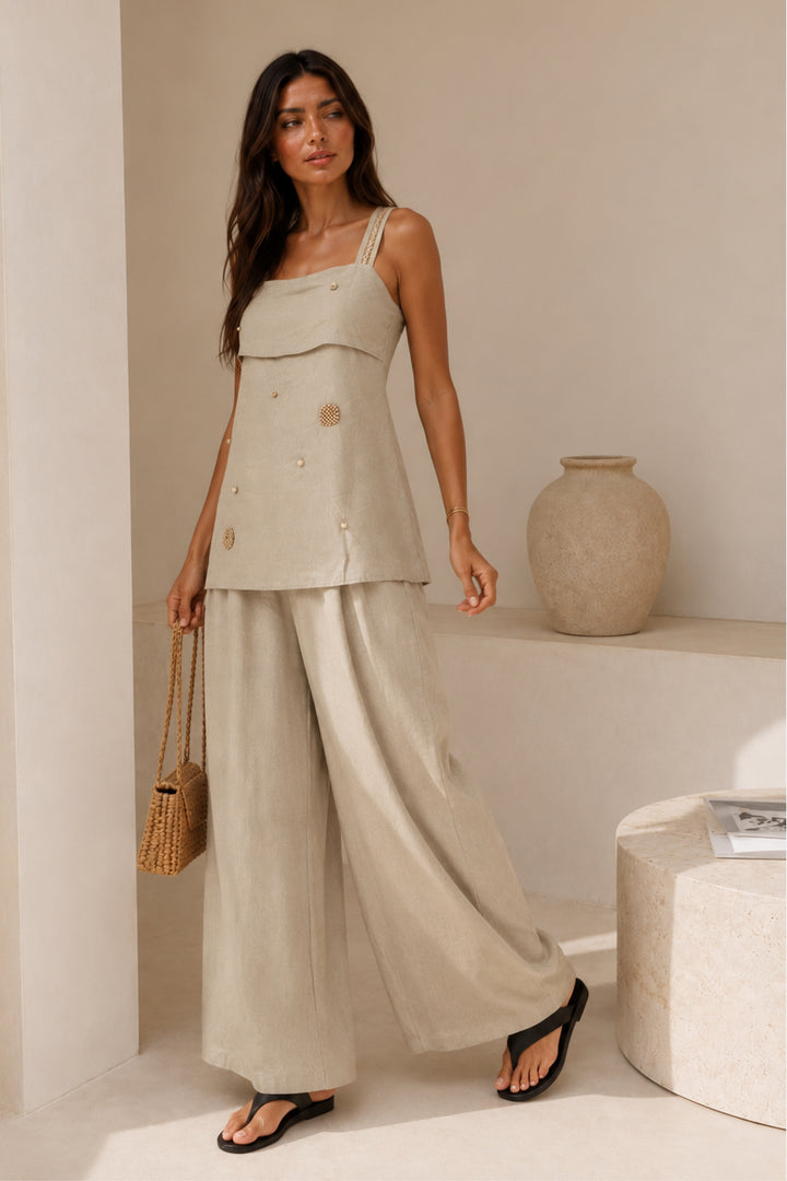 Ecru Linen Embellished Co-Ord