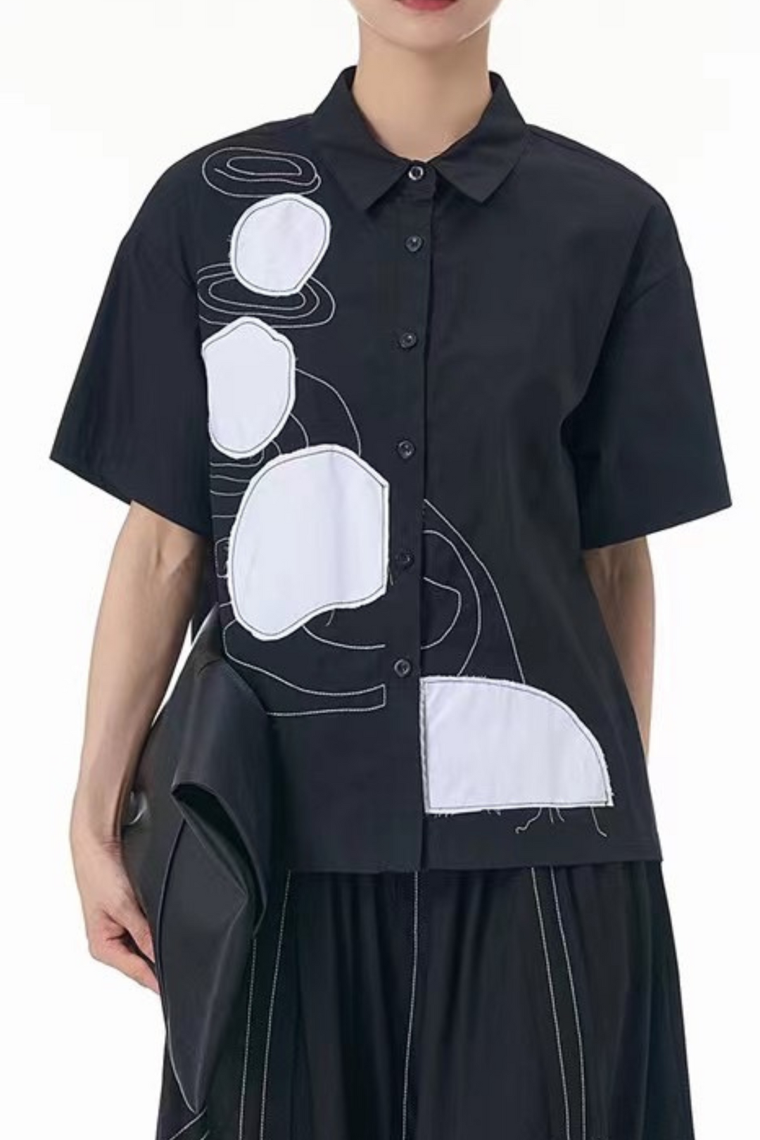 Black oversized patch shirt for women