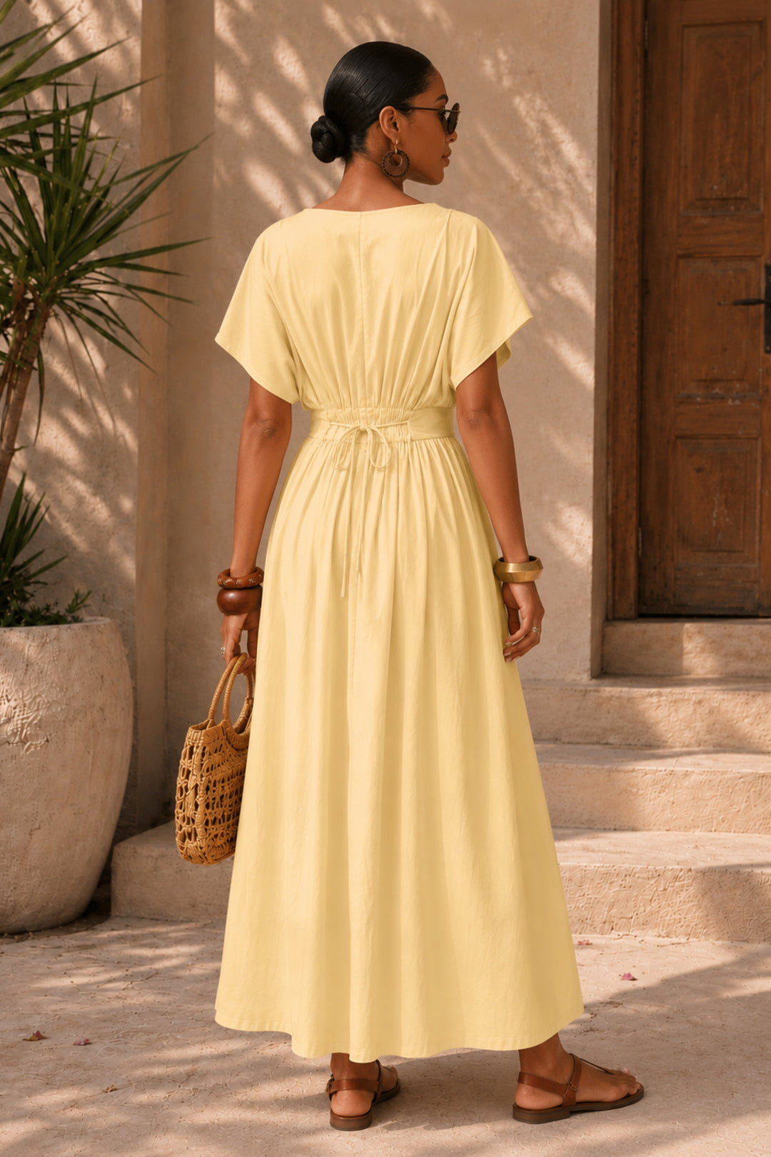 Soft Butter Pleated Dress