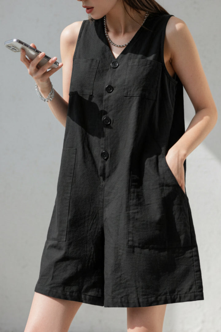 Black Linen Playsuit