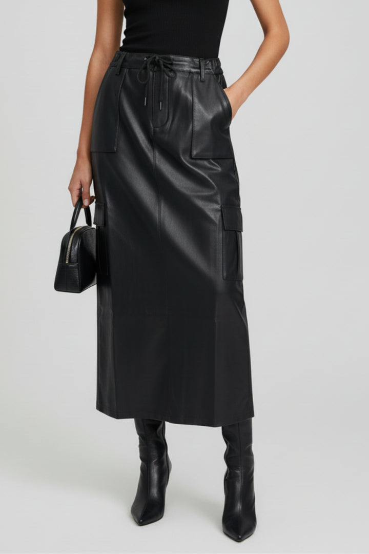 Faux Leather Cargo Skirt