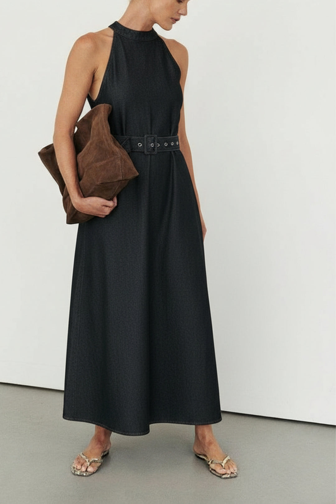 Graphite Denim Belted Dress