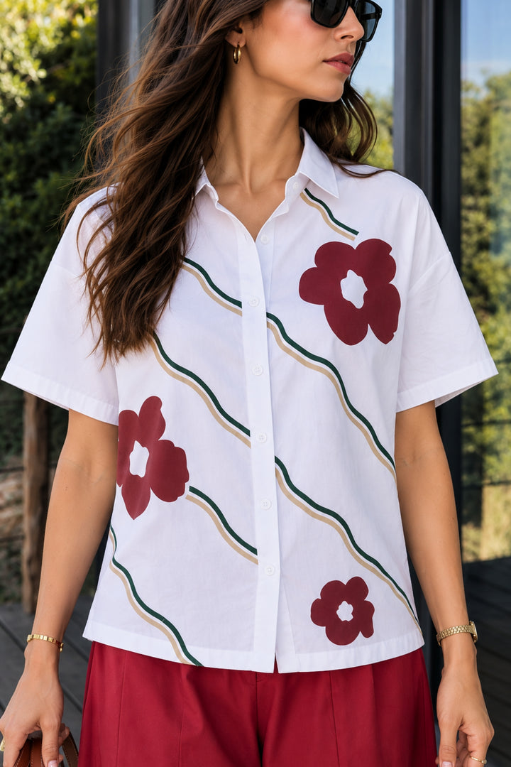 Maroon Flower Wave Fusion Coord Set