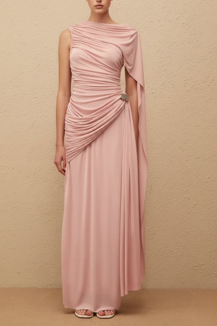 Peach Draped Bodycon Maxi Dress