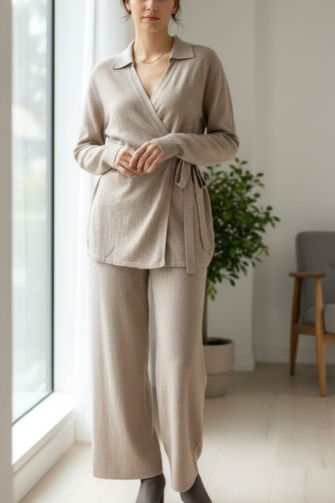 Warm Stone Tie-Up Top