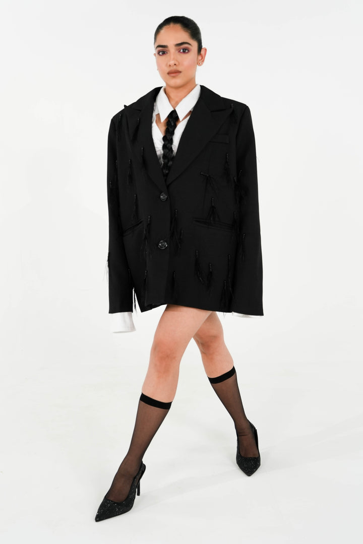 Feather Tassels Black Blazer