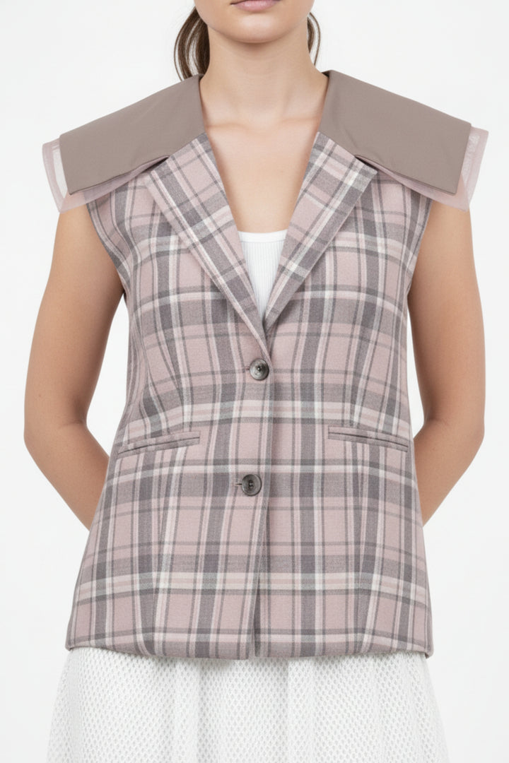 Pink Mocha Plaid Layered Vest