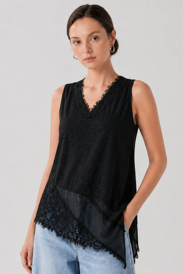 Black  Lace Cascade Top