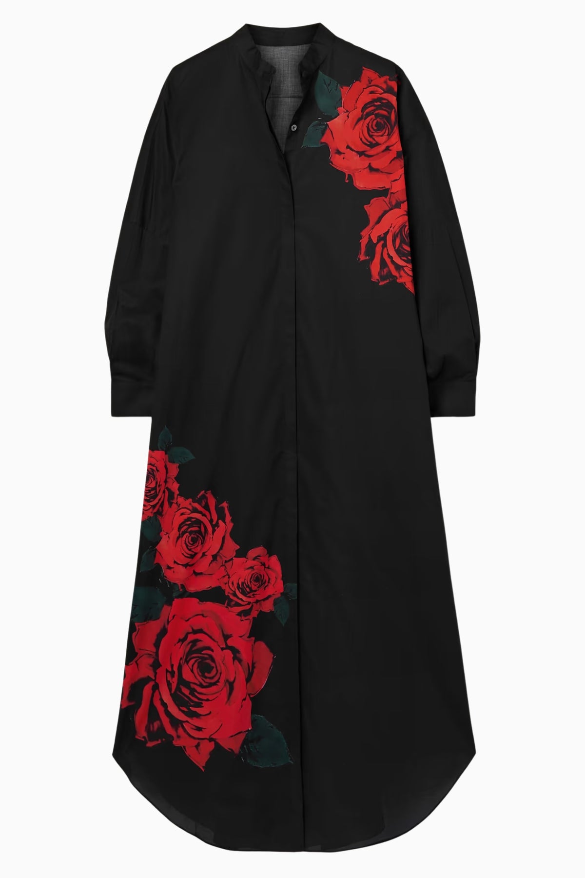 Charming Hand-Painted Red Rose Shirt Dress - Shop Now! – Nolabels