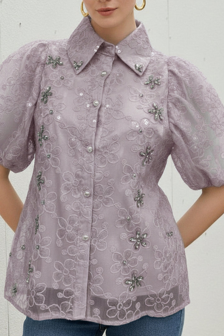 Light Mauve Embroidered Shirt
