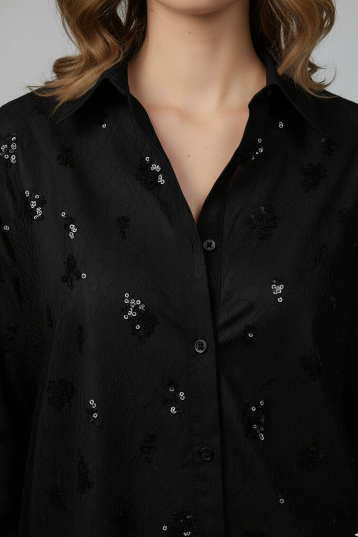 Noir Mesh Sequin Layered Shirt