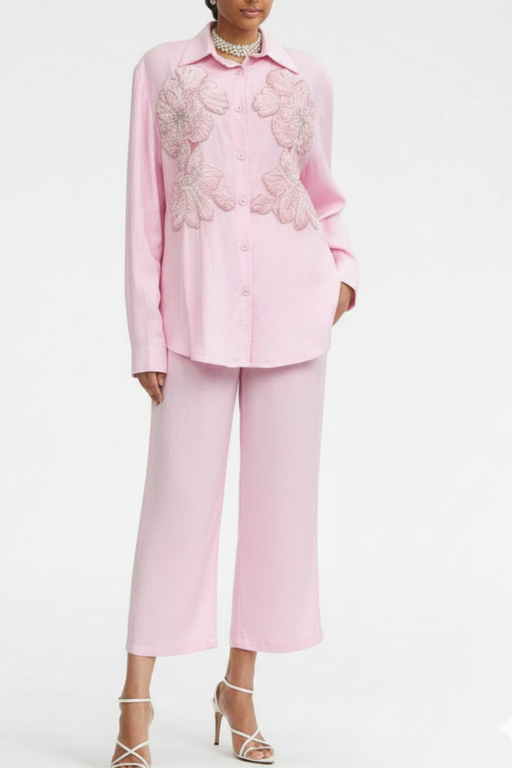 Petal Pink Floral Embroidered Co-Ord Set