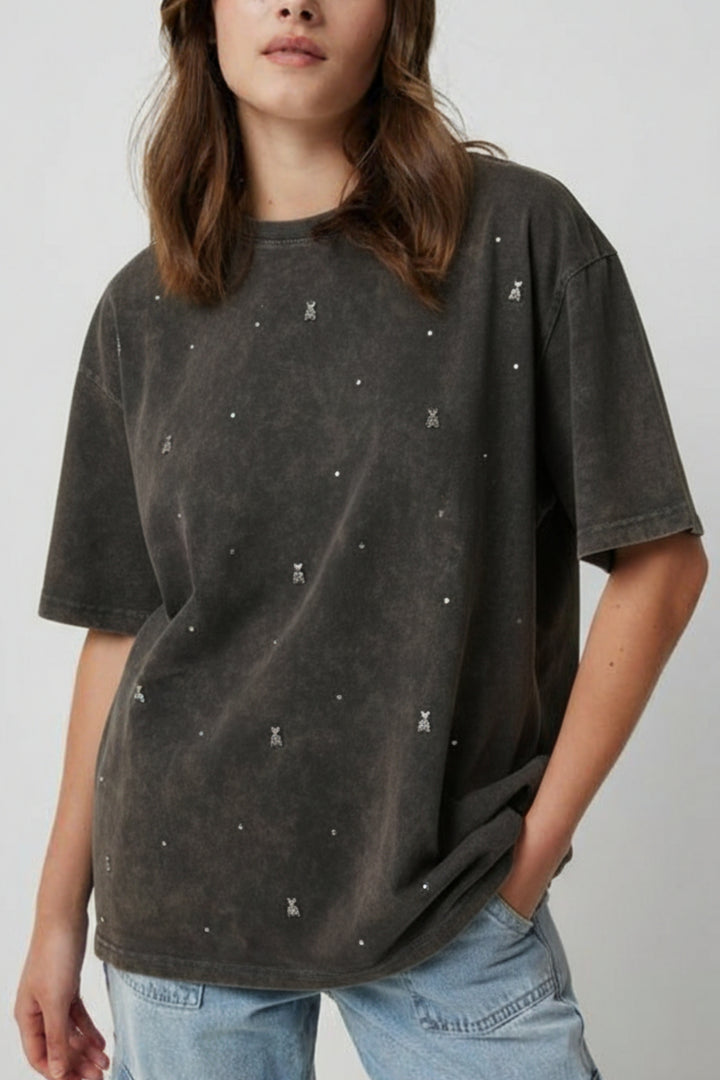 Grey Washed Teddy Embellished T-shirt