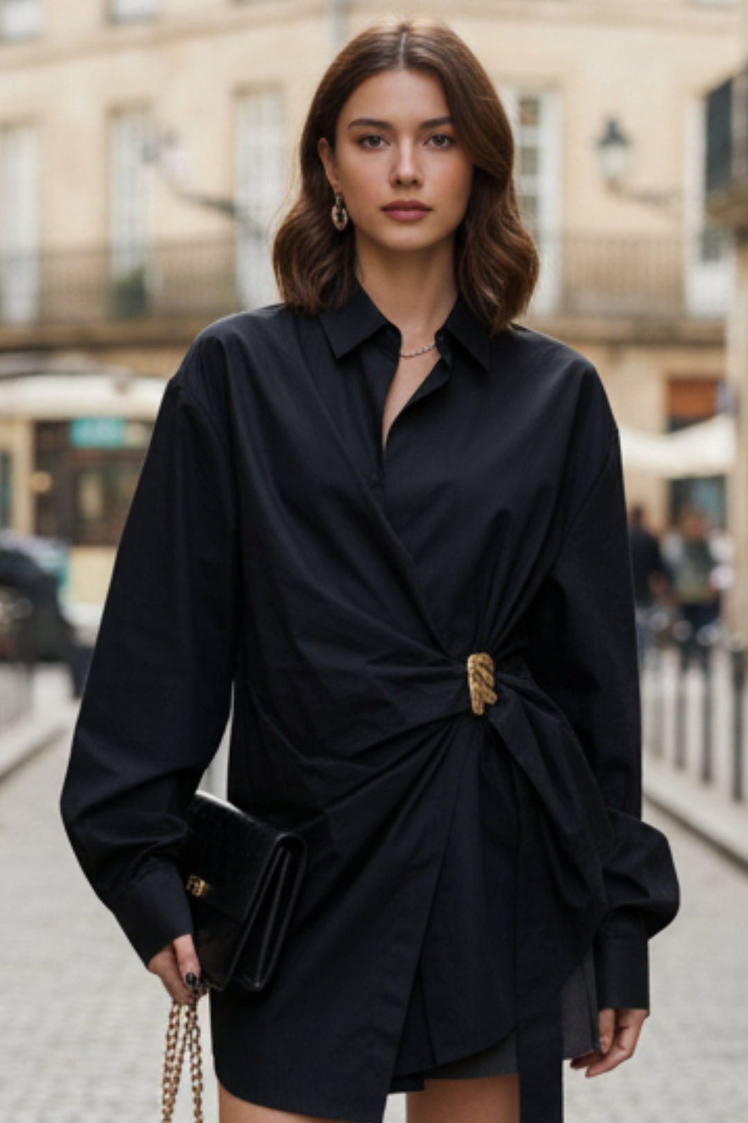 Noir Drape Buckle Shirt