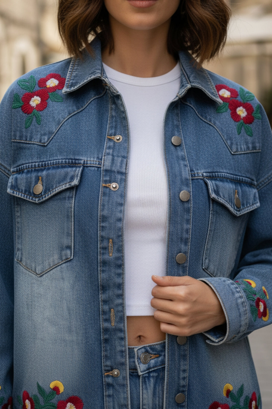 Rustic Rose Denim Shacket