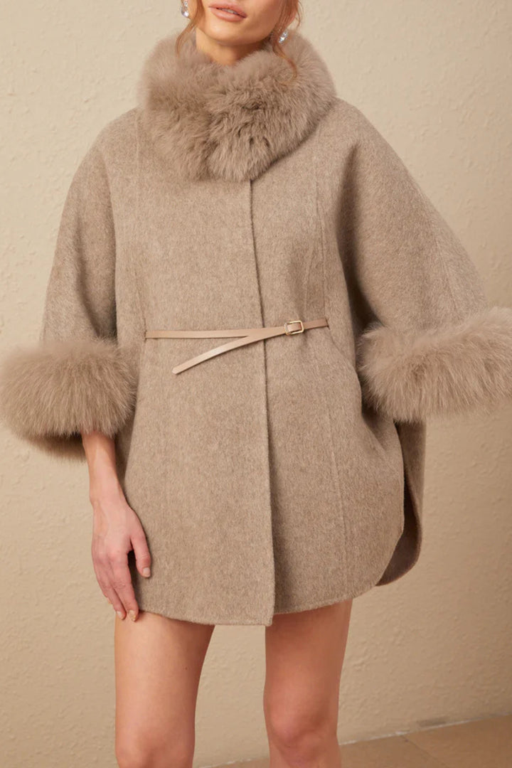 Cashmere Couture Fur-Trim Cape