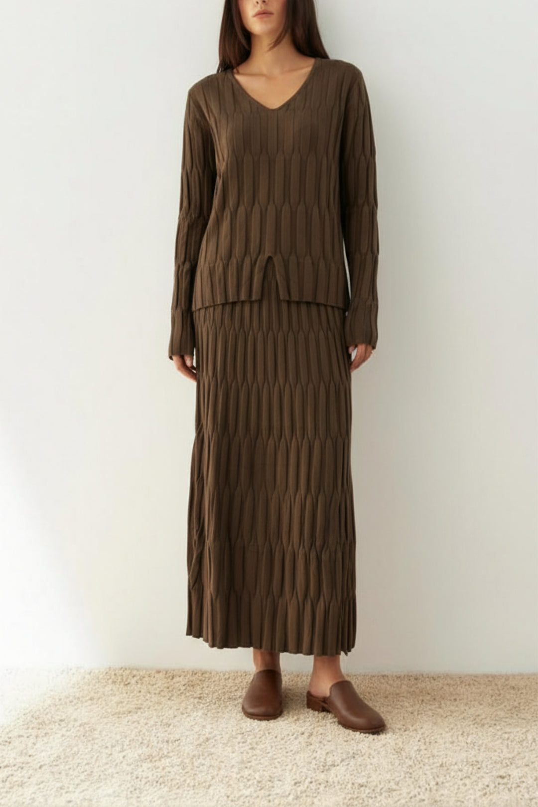 Earthtone Wave Knit Skirt Co-ord Set