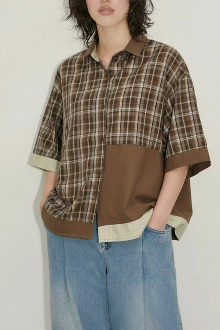 Patched Plaid Korean Shirt