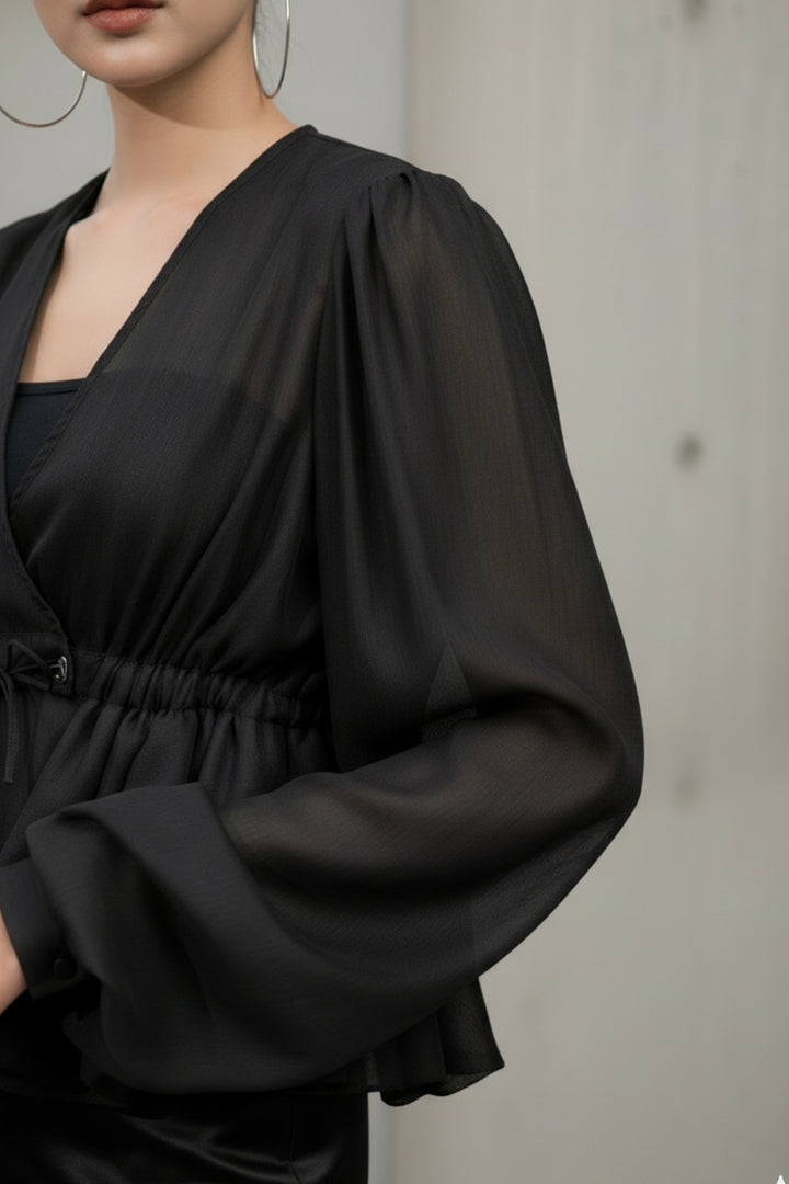 French Black Sheer Top