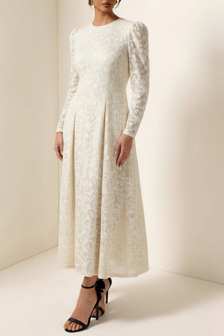 Flutter & Pleat Sand Net Dress