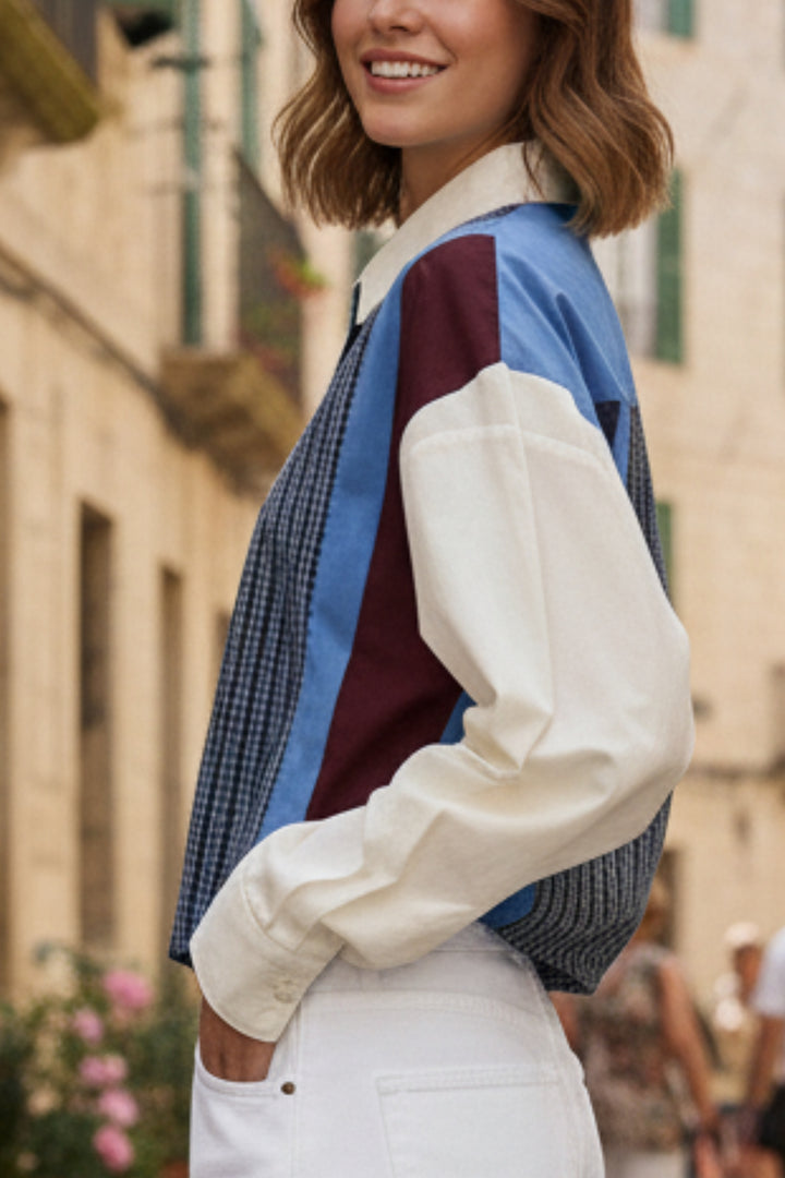 Colorblock Grid Contrast Shirt