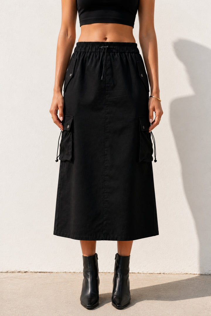 Black Street Style Cargo Skirt